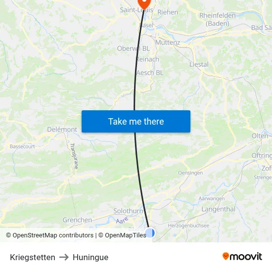 Kriegstetten to Huningue map