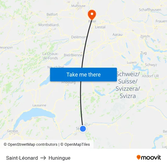 Saint-Léonard to Huningue map