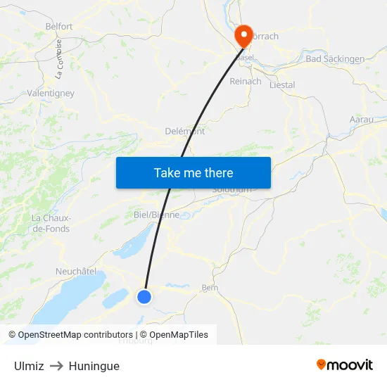 Ulmiz to Huningue map