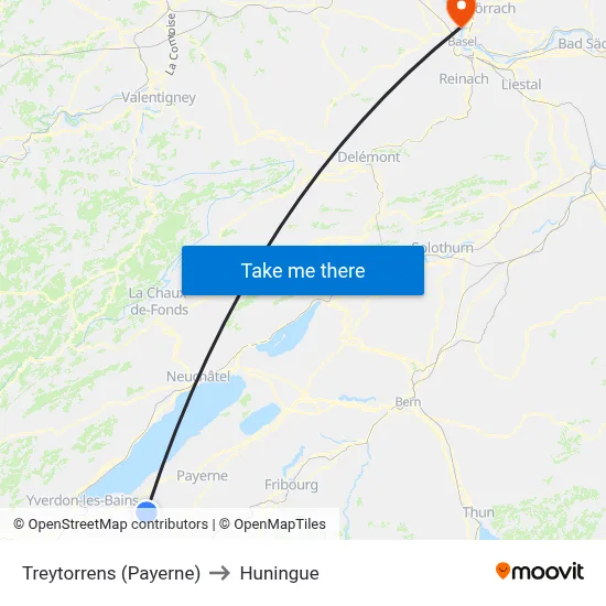 Treytorrens (Payerne) to Huningue map