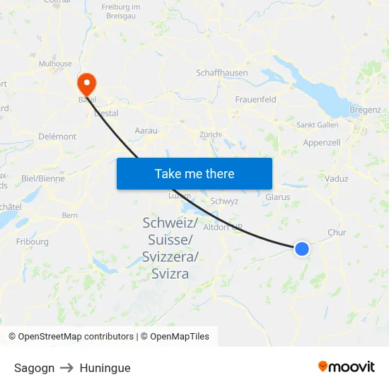 Sagogn to Huningue map
