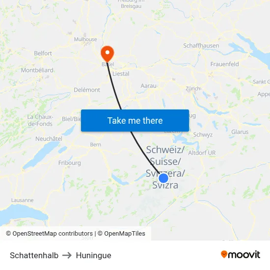 Schattenhalb to Huningue map