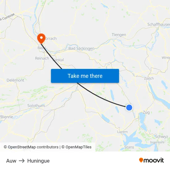 Auw to Huningue map