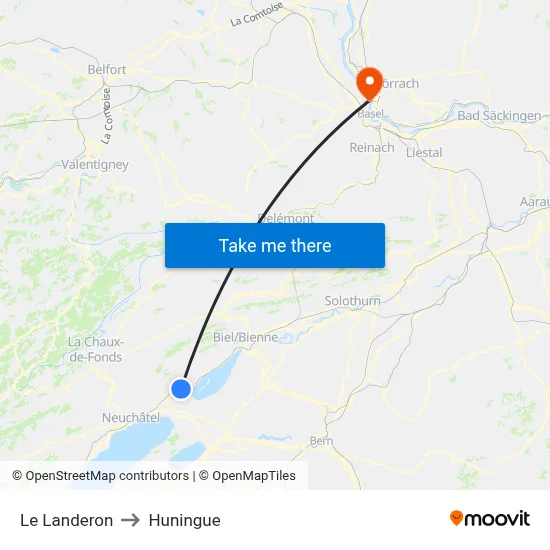 Le Landeron to Huningue map