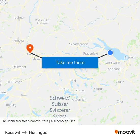 Kesswil to Huningue map