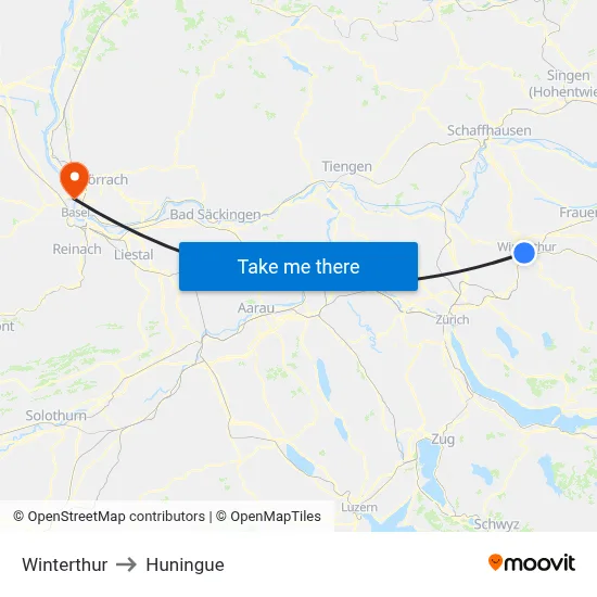 Winterthur to Huningue map