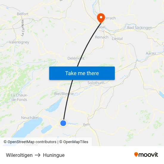 Wileroltigen to Huningue map