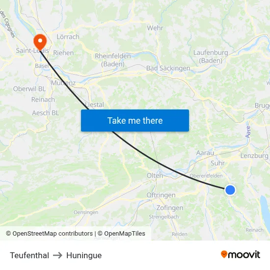 Teufenthal to Huningue map