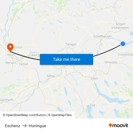 Eschenz to Huningue map