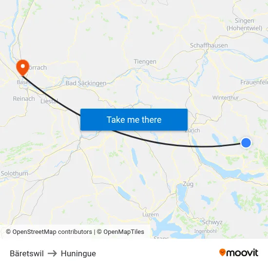 Bäretswil to Huningue map