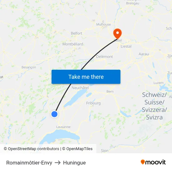 Romainmôtier-Envy to Huningue map