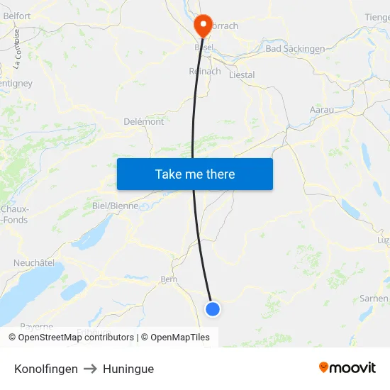 Konolfingen to Huningue map