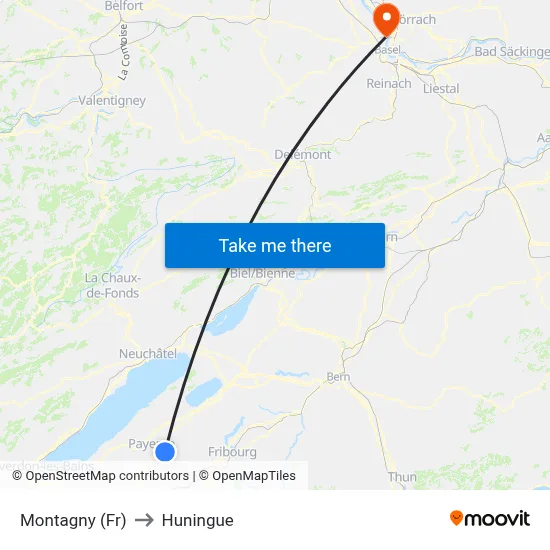 Montagny (Fr) to Huningue map