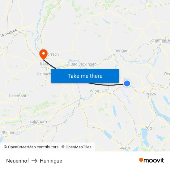 Neuenhof to Huningue map