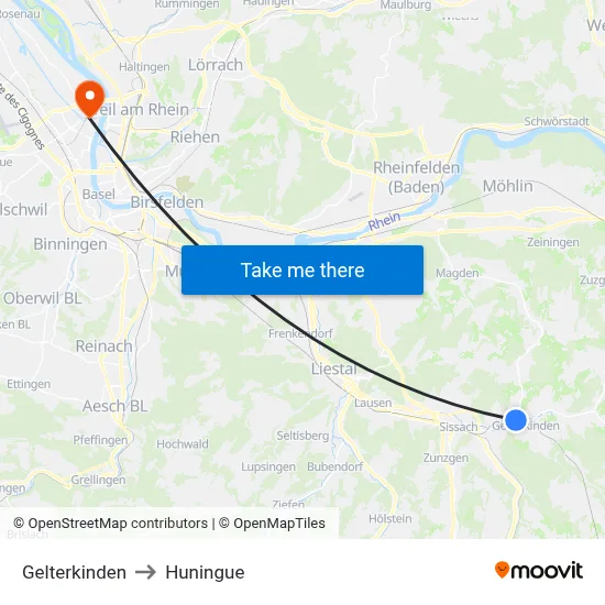 Gelterkinden to Huningue map