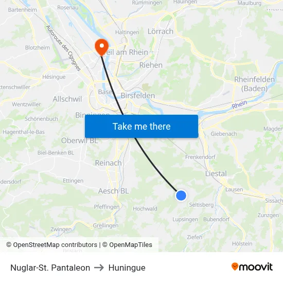 Nuglar-St. Pantaleon to Huningue map