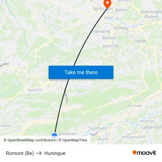 Romont (Be) to Huningue map