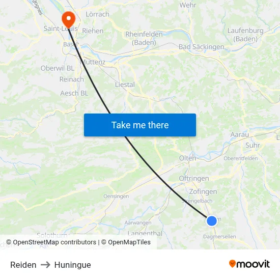 Reiden to Huningue map