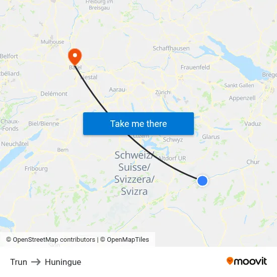 Trun to Huningue map