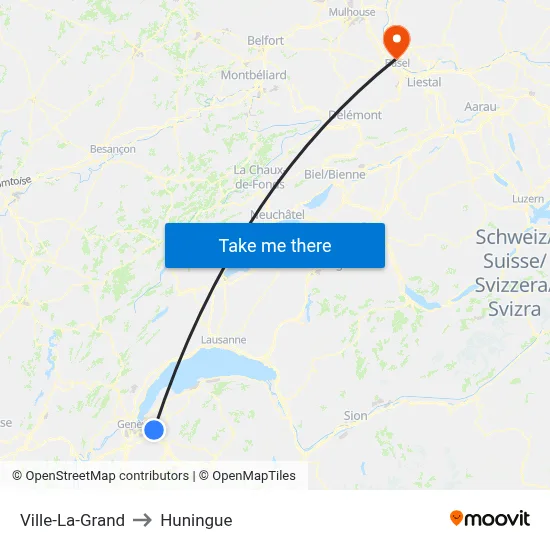 Ville-La-Grand to Huningue map