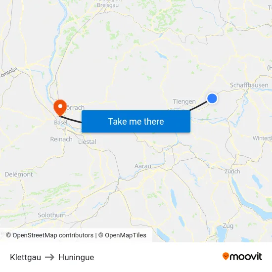 Klettgau to Huningue map