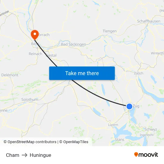 Cham to Huningue map