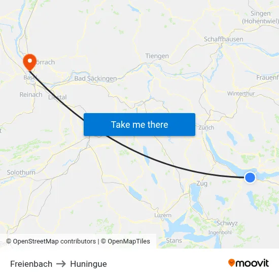 Freienbach to Huningue map