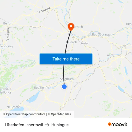 Lüterkofen-Ichertswil to Huningue map