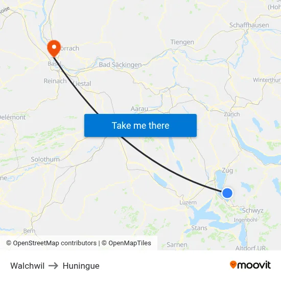 Walchwil to Huningue map