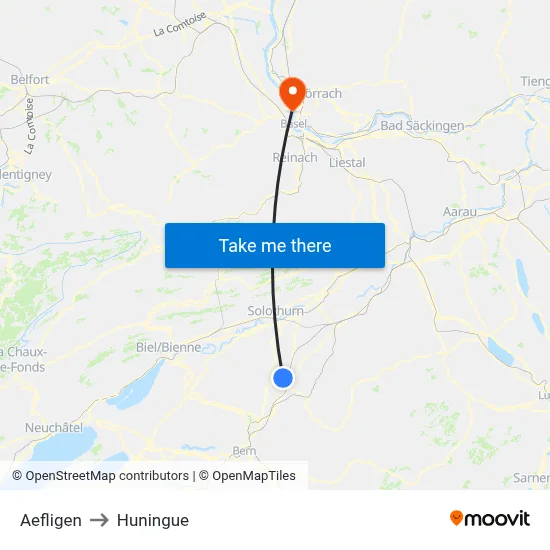 Aefligen to Huningue map