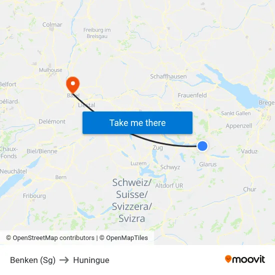 Benken (Sg) to Huningue map