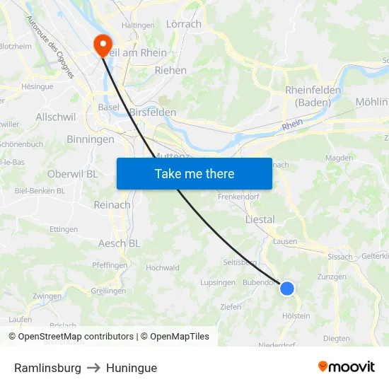 Ramlinsburg to Huningue map
