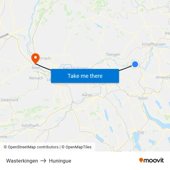 Wasterkingen to Huningue map
