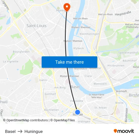 Basel to Huningue map