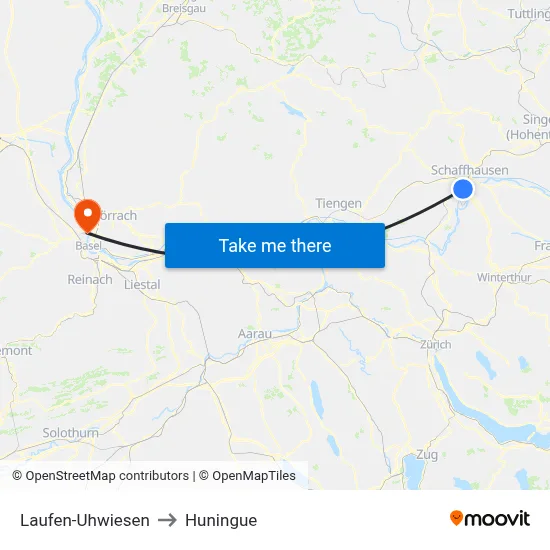 Laufen-Uhwiesen to Huningue map