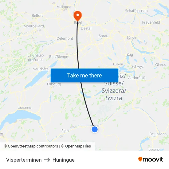 Visperterminen to Huningue map