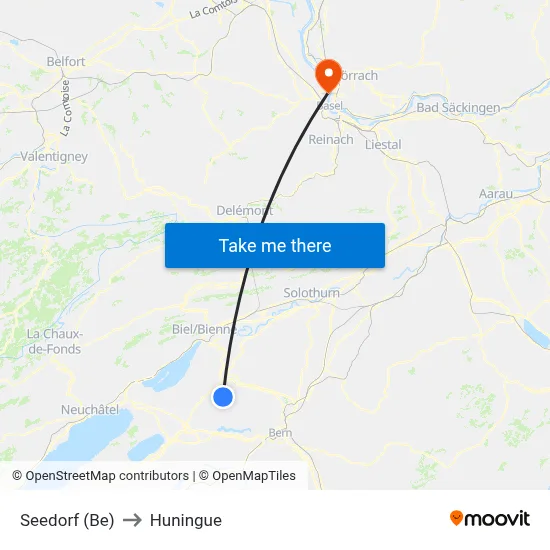 Seedorf (Be) to Huningue map