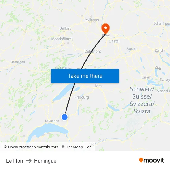 Le Flon to Huningue map