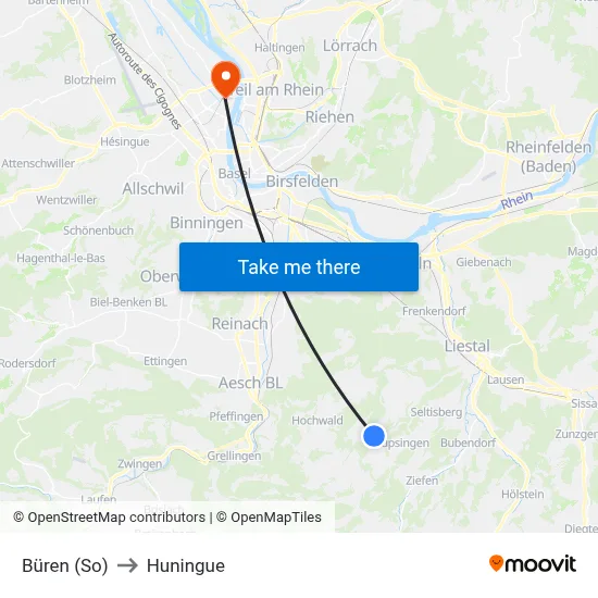 Büren (So) to Huningue map