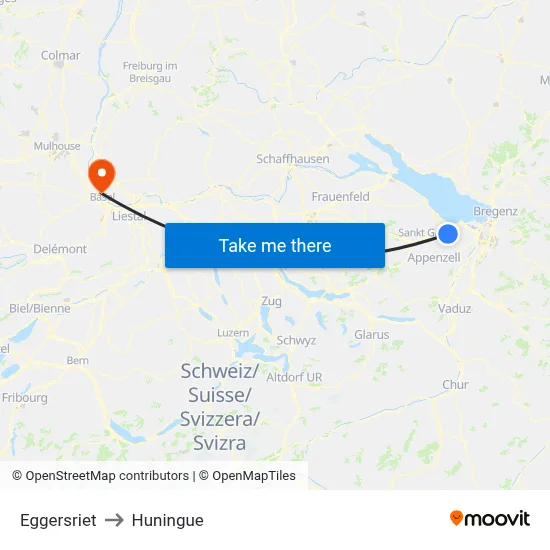 Eggersriet to Huningue map