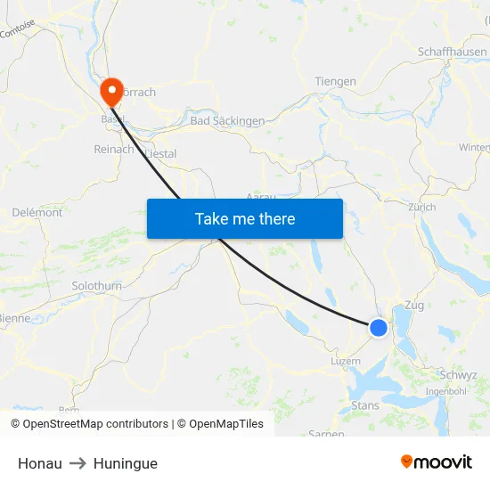 Honau to Huningue map