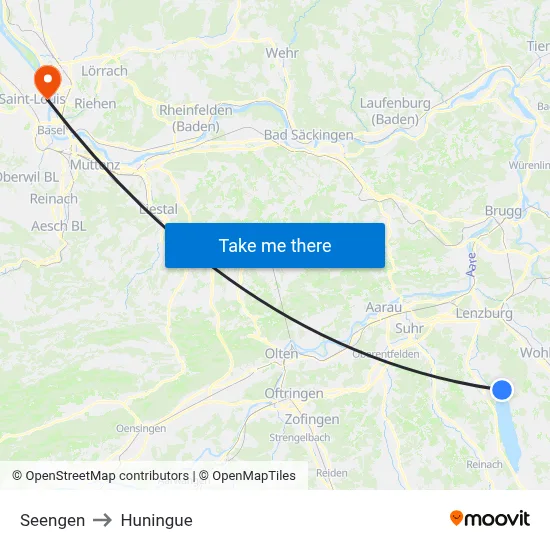 Seengen to Huningue map