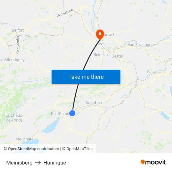 Meinisberg to Huningue map