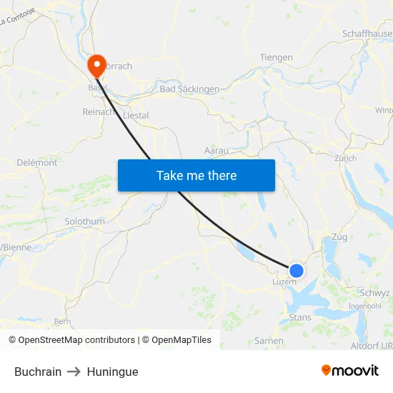 Buchrain to Huningue map