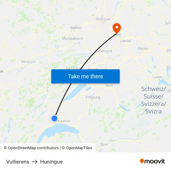 Vullierens to Huningue map