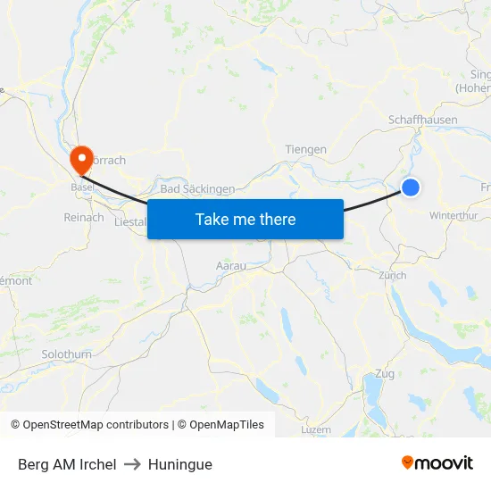Berg AM Irchel to Huningue map