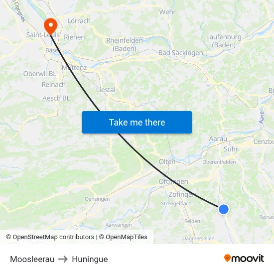 Moosleerau to Huningue map