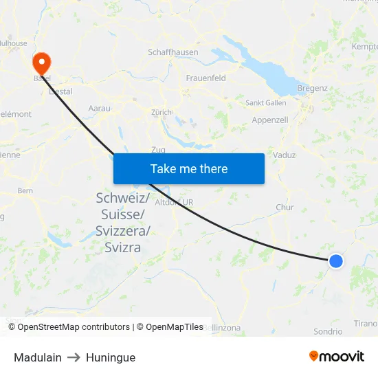 Madulain to Huningue map