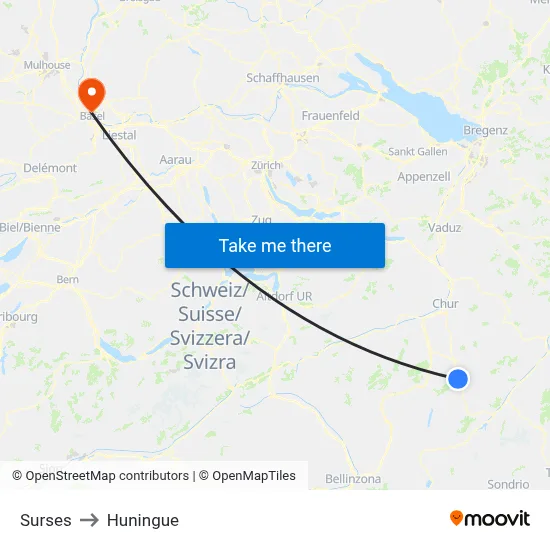 Surses to Huningue map