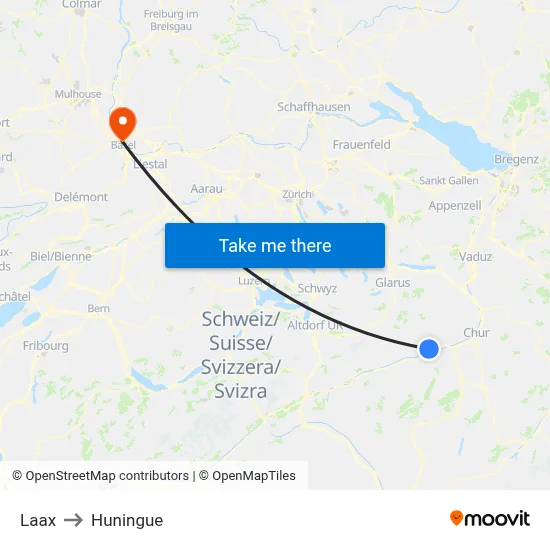 Laax to Huningue map